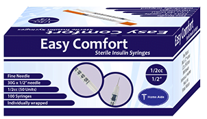 Easy Comfort Insulin Syringe 30G 1/2cc 1/2"
