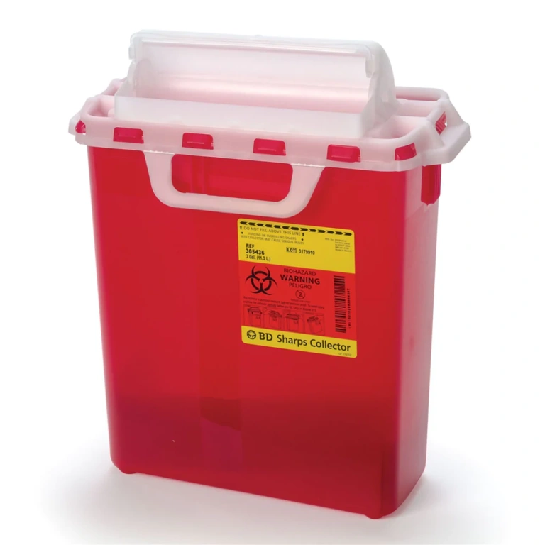 BD 3 Gallon Red Multi purpose Sharps Container 1 Piece Horizontal Entry Lid 530x@2x