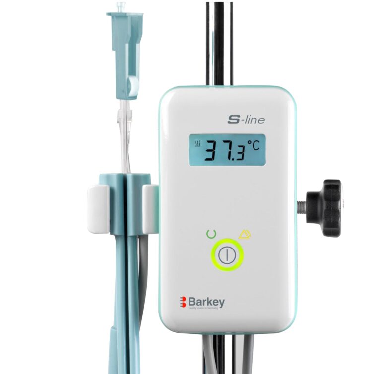 How do you set up an IV fluid warmer?