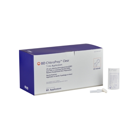 BD 930480 Skin Prep Solution ChloraPrep Clear 1 mL Foam Applicator 2% / 70% Strength CHG (Chlorhexidine Gluconate) / Isopropyl Alcohol Sterile 60/BX, 240/CS