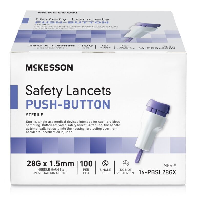 McKesson 16-PBSL28GX Safety Lancet 28 Gauge Retractable Push Button Activation Finger