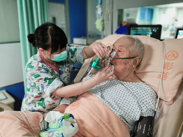 An elderly patient requiring constant medical care