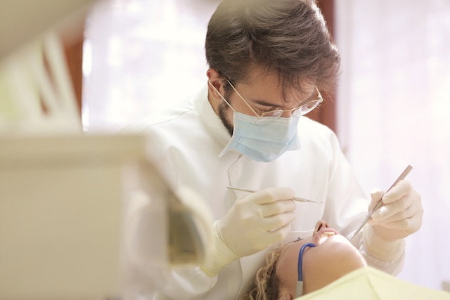 Disposable medical supplies being employed during a dental process