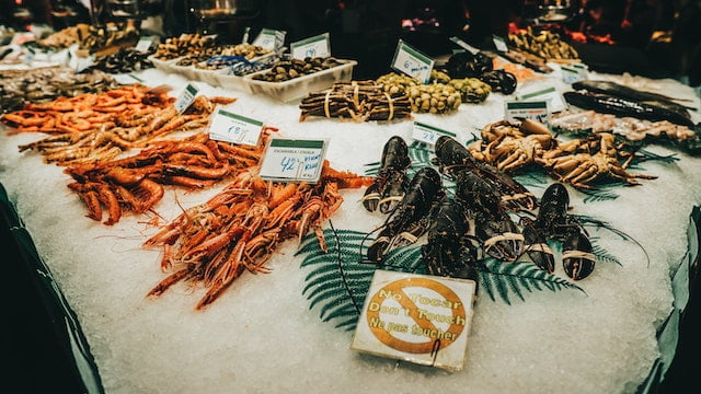 Seafood being sold at a local market