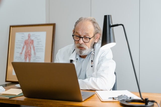 A healthcare provider giving consultation online