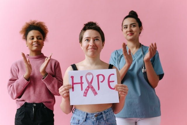 A breast cancer patient after the successful completion of treatment