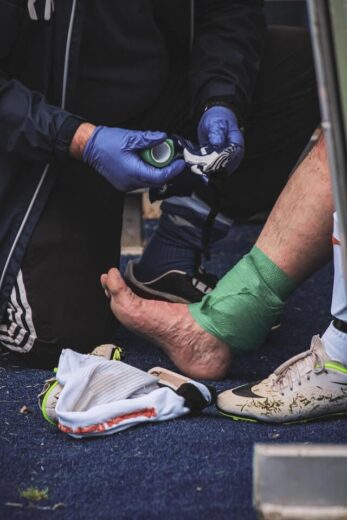 Initial treatment is given to a patient after Achilles injury