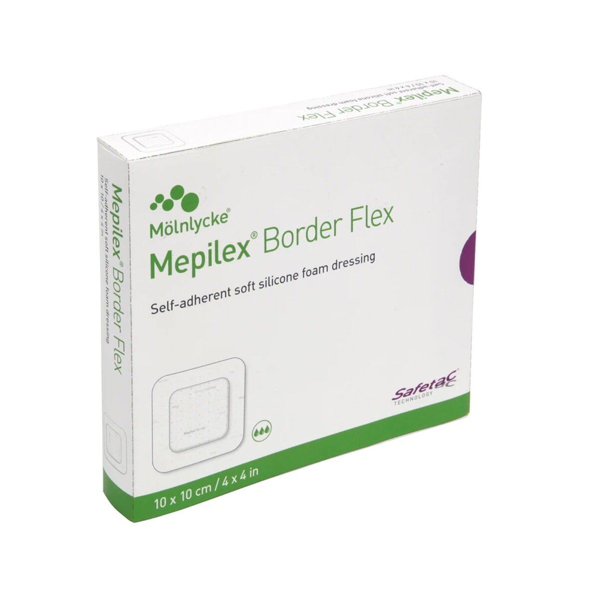 Molnlycke 595300 Mepilex Border Flex 4x4in Flexible Self-Adherent Absorbent Bordered Foam Dressing with Safetac technology CS/50