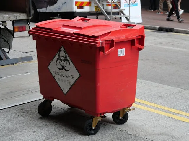 A bin particularly assigned for the disposal of medical waste 