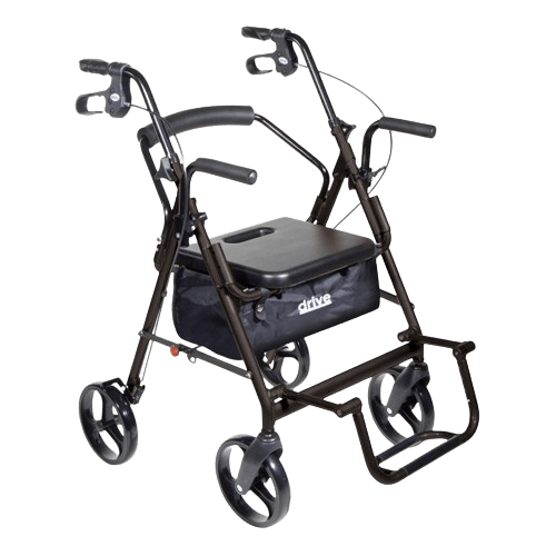 Drive Medical 795BK Duet Dual Function Transport Wheelchair Rollator Rolling Walker, Black