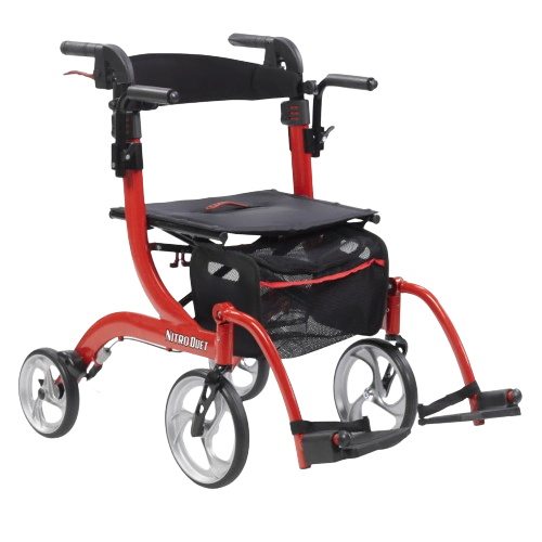 Drive Medical RTL10266DT Nitro Duet Dual Function Transport Wheelchair and Rollator Rolling Walker Red