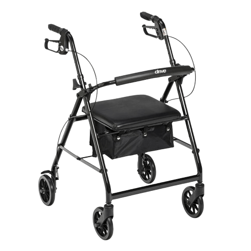 Drive Medical Rollator Rolling Walker with 6" Wheels, Fold Up Removable Back Support and Padded Seat