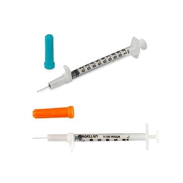 Cardinal 8881893010 Safety Insulin Syringe with Needle Magellan™ 1 ML 5/16 Inch 30 Gauge Sliding Safety Needle Regular Wall 500/CS