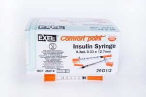 Exel 26010 Insulin Syringe & Needle, 31G X 5/16 In, 3/10cc, CS/500