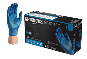 AMMEX Gloveworks Blue Vinyl PF Industrial Gloves