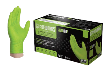 AMMEX Gloveworks RDT Green Nitrile PF Industrial Gloves