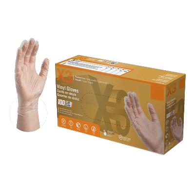 Ammex X3 Clear Vinyl PF Industrial Gloves