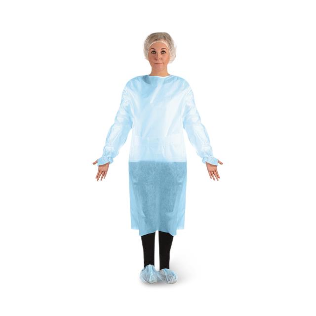 AMD RITMED A69950 CHEMO GOWN POLY COATED BLUE OTH W/THUMBLOOPS FULL BACK MD 10/PK 10PK/CA