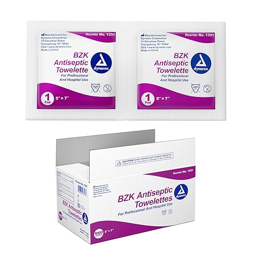 Dynarex 1331 BZK Antiseptic Towelettes 5 in. x 7 in. CS/1000