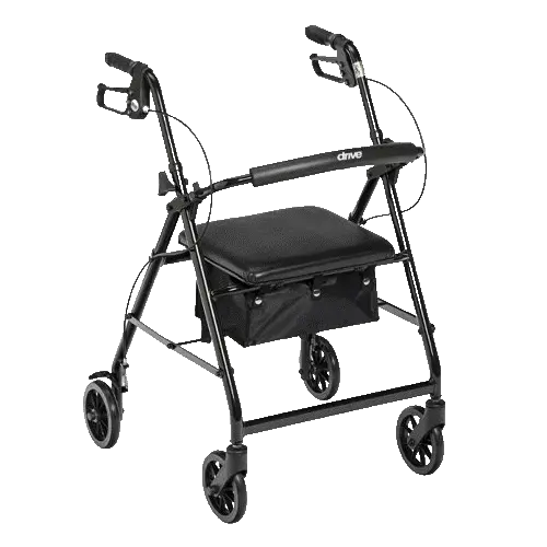 Medical Rollator Rolling Walker with 6″ Wheels, Fold-Up Removable Back Support, and Padded Seat