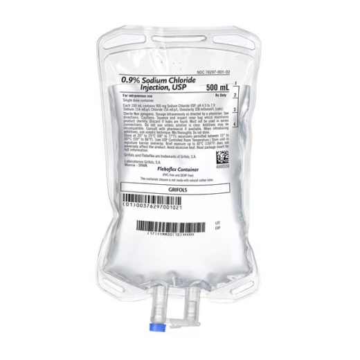 Grifols 729620 IV Injection Solution Sodium Chloride 0.9% 500mL Bag 20 EA/CS