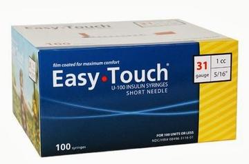 EasyTouch® Insulin Syringe 31G x 5/16", 1cc – Individually Wrapped, 5 Cases of 100 Boxes (SKU: 831165)
