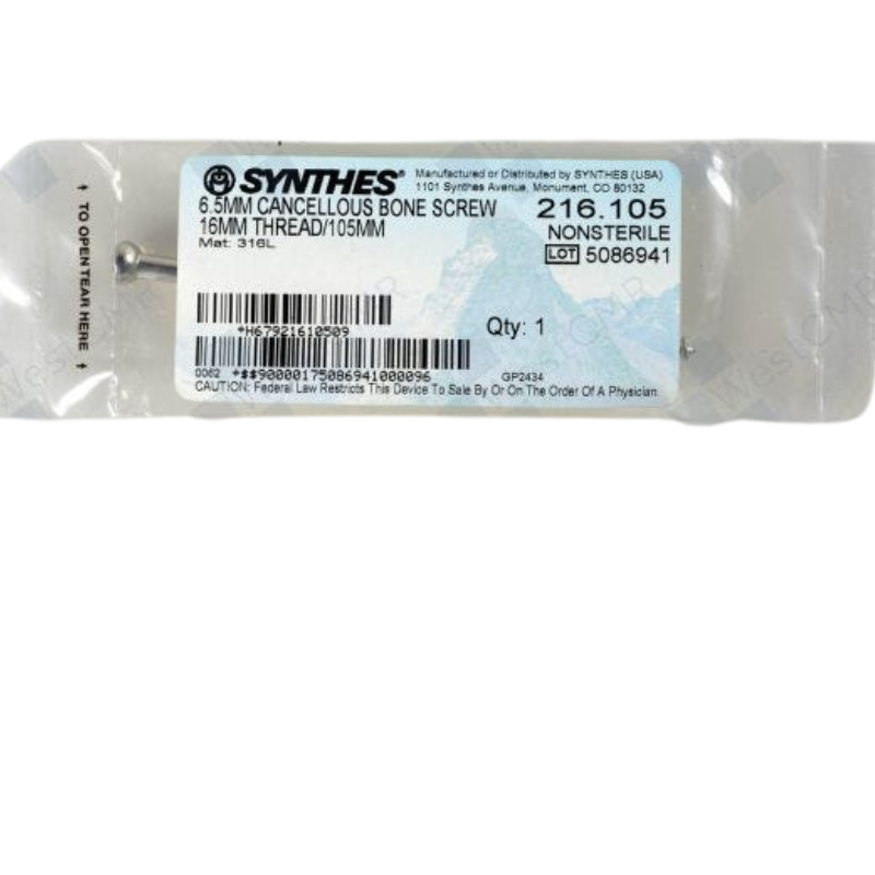 DEPUY 216.105 BONE SCREW 6.5MM 16MM THREAD 105MM DEPUY 216.105 BONE SCREW 6.5MM 16MM THREAD 105MM