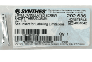 DEPUY SYNTHES 202.636 3.0MM SCREW SHORT THREAD 36MM