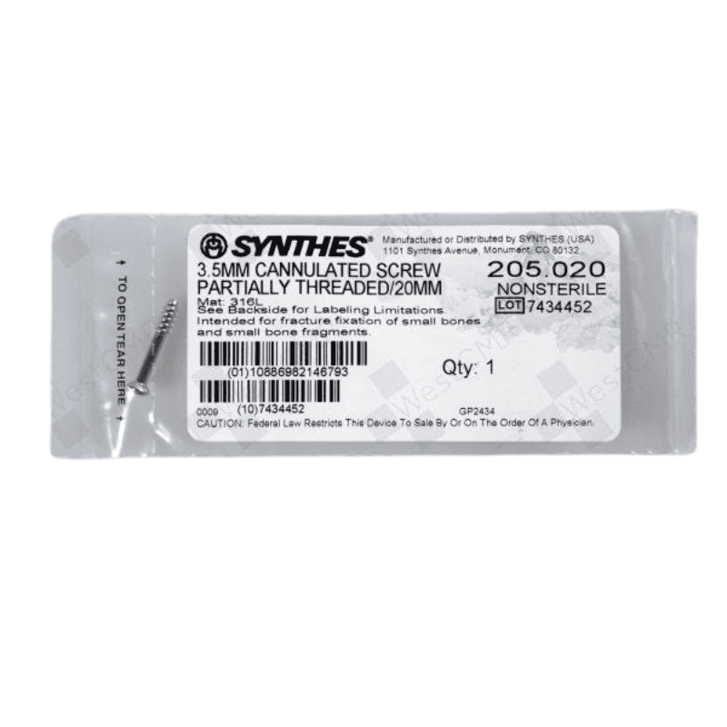 DEPUY 205.020 PARTIAL CANNULATED SCREW 3.5MM 20MM DEPUY 205.020 PARTIAL CANNULATED SCREW 3.5MM 20MM