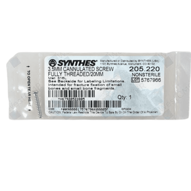 DEPUY 205.220 CANNULATED SCREW 3.5MM 20MM DEPUY 205.220 CANNULATED SCREW 3.5MM 20MM