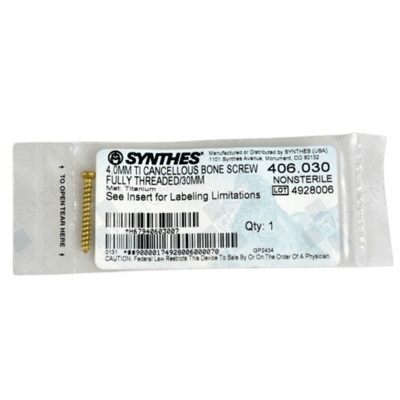 DEPUY 406.030 TI CANCELL. BONE SCREW 4.0MM 30MM DEPUY 406.030 TI CANCELL. BONE SCREW 4.0MM 30MM