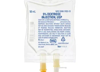 ICU Medical 792313 - 5% Dextrose Injection, USP, 50 mL IV Bag, Single-Dose 48/CS - NDC 0990-7923-13