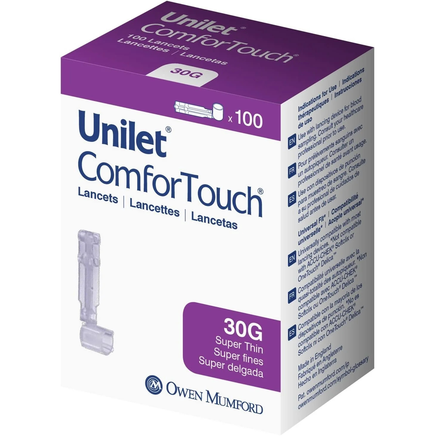 71YYrkvbVEL._AC_SL1500_1800x1800 Unilet ComforTouch Super Thin 30G Lancets, 100 Count per Box (50 Boxes per Case)