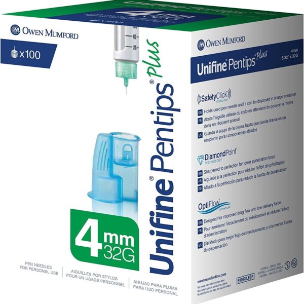 Unifine Pentips Plus Pen Needles 4mm x 32G – 30Count per Box (100 Boxes per Case)