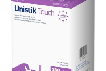 Unistik Touch Low Flow Contact-Activated Safety Lancets 28G x 1.8mm – Comfortable and gentle, 200 Count per Box (20 Boxes per Case)