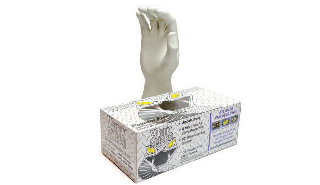 White Mamba PFX130 7 Mil Latex Disposable Gloves X Large 100 per Box White Mamba PFX130 7 Mil Latex Disposable Gloves X Large 100 per Box