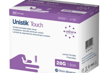 Unistik Touch Low Flow Contact-Activated Safety Lancets 28G x 1.8mm – Comfortable and gentle, 100 Count per Box (40 Boxes per Case)