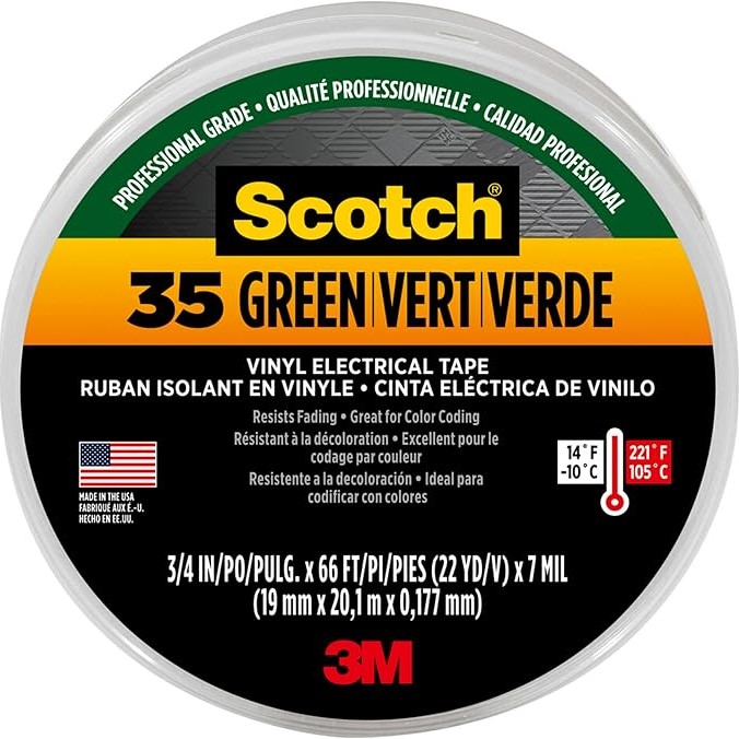 81lwbRSFqWL._AC_SX679_ 3M Scotch 35 Vinyl Electrical Tape – Reliable and Durable Color Coding, 3/4 in x 66 ft, Green