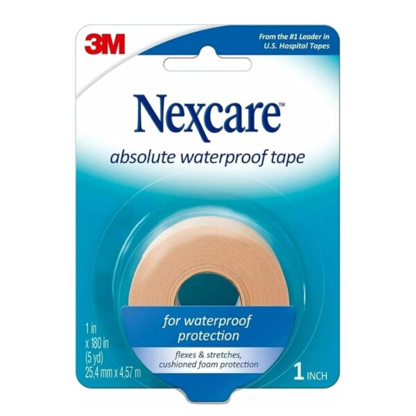 3M Nexcare Absolute Waterproof First Aid Tape – Reliable and Secure Foam Adhesive, 1 in x 180 in