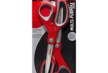 3M Scotch Multi-Purpose Scissors – Durable and Sharp, 8 in, Pointed Tip, Red/Gray