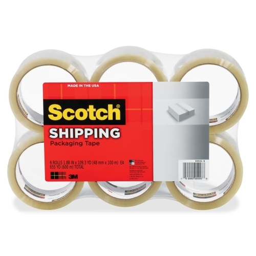 3M Packing Tape – Heavy-Duty and Reliable Sealing, 1.875 in x 109.3 yd, 3 in Core, Clear, 6 per Pack