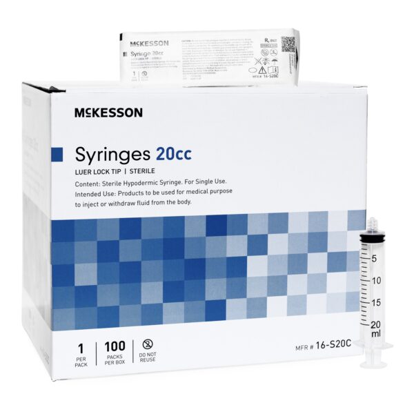 McKesson 16S-20C 20 mL Luer Lock Syringe – 100 per Box, 800 per Case