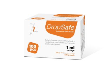 DropSafe 6054 Safety Needle Syringe Combo 25G x 1 in, 1 mL – 100 per Box