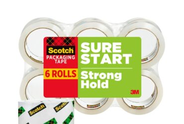 3M Scotch Sure Start Packaging Tape – Strong and Easy-to-Use, 1.88 in x 54.6 yd, 3 in Core, Clear, 6 per Pack