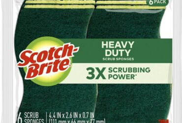 3M Scotch-Brite Heavy-Duty Scrub Sponge – Tough and Durable Cleaning, 4.5 in x 2.7 in x 0.6 in, Green/Yellow, 6 per Pack