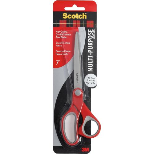 3M Scotch Multi-Purpose Scissors – Sharp and Durable, Pointed Tip, 7 in Length, Red/Gray
