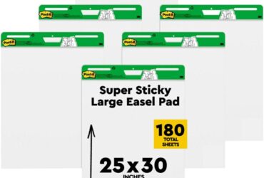 3M Post-it Easel Pads – Super Sticky Self-Stick, 25 in x 30 in, White Recycled Paper, 30 Sheets per Pad, 6 Pads per Carton