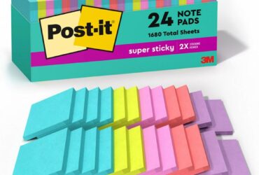 3M Post-it Super Sticky Pads – Vibrant and Strong-Holding, 3 in x 3 in, Miami Colors, 70 Sheets per Pad, 24 Pads per Pack