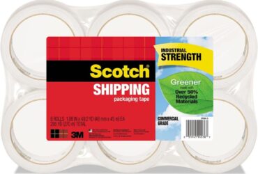 3M Shipping Tape – Heavy-Duty and Reliable Sealing, 1.875 in x 49.2 yd, Clear, 6 per Pack