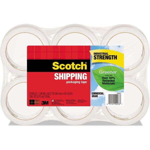 3M Shipping Tape – Heavy-Duty and Reliable Sealing, 1.875 in x 49.2 yd, Clear, 6 per Pack